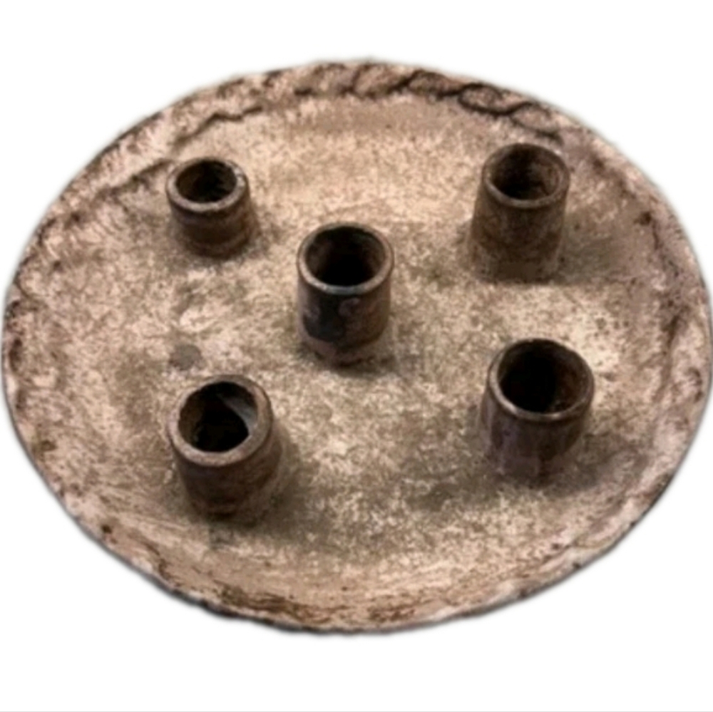 Vintage McCarty Pottery 9 Pipe Candle Plate Nutmeg Brown Sand Tan